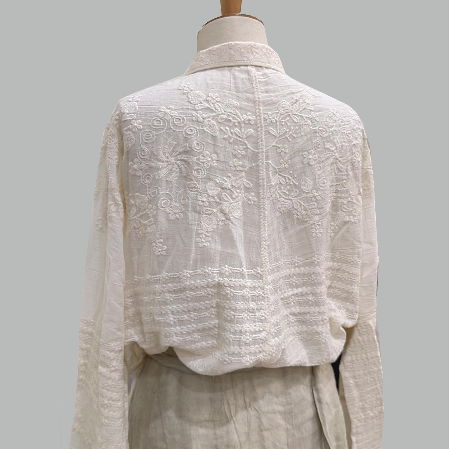 Cotton Lace shirt ecru color soft cotton voile shirt retro style lace shirt embroidery shirt