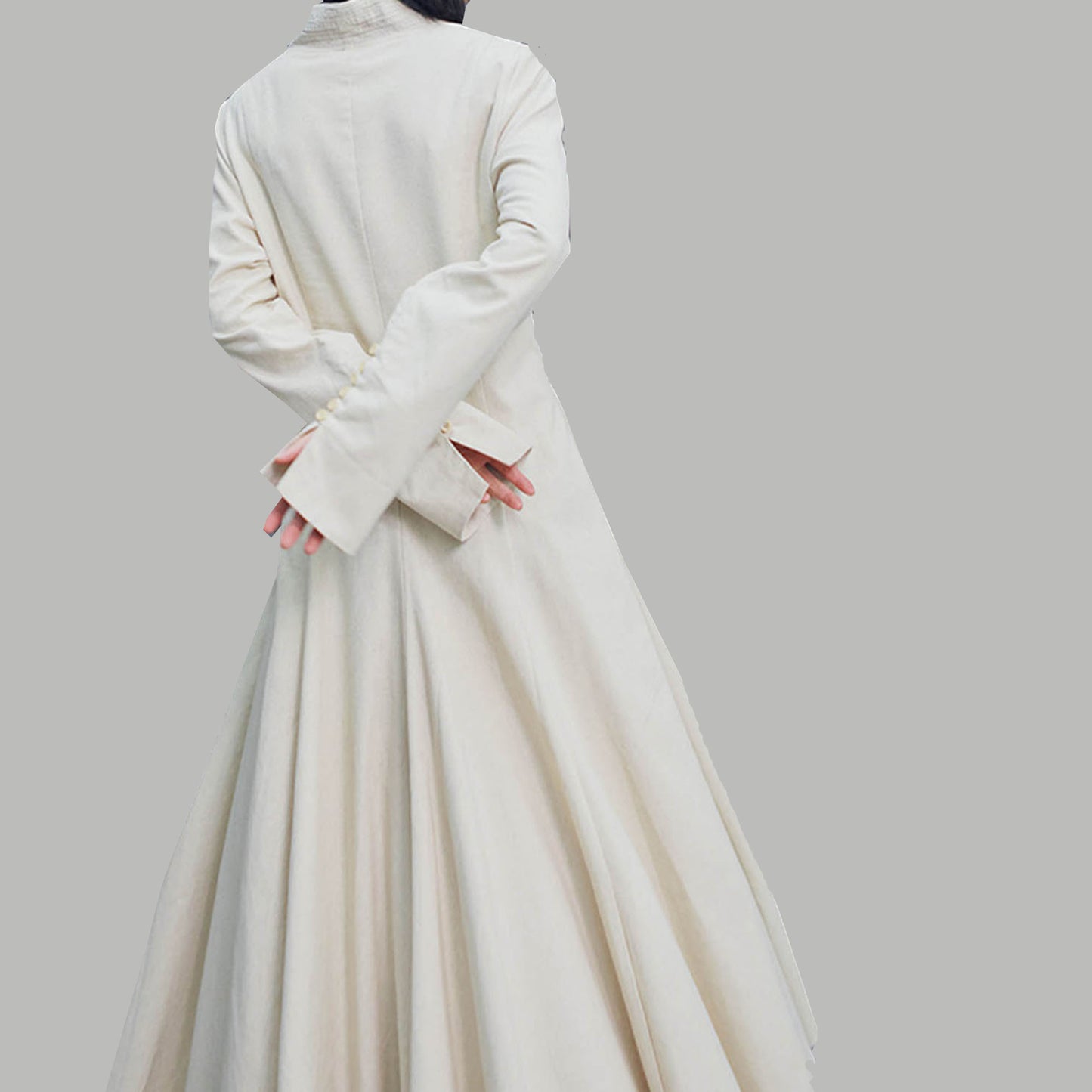 Retro style long dress linen cotton dress long sleeves layered dress