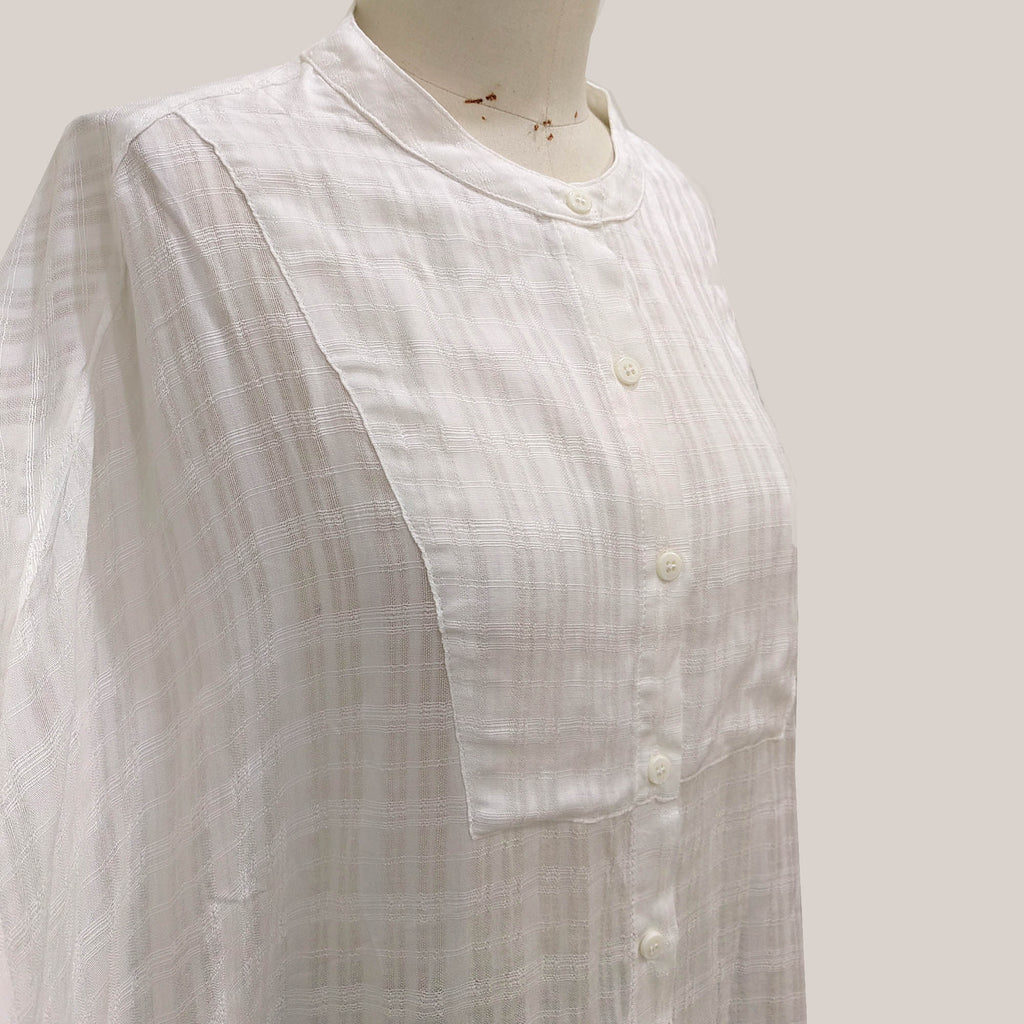 Light weight white blouse checked weave rayon shirt white shirt loose fit