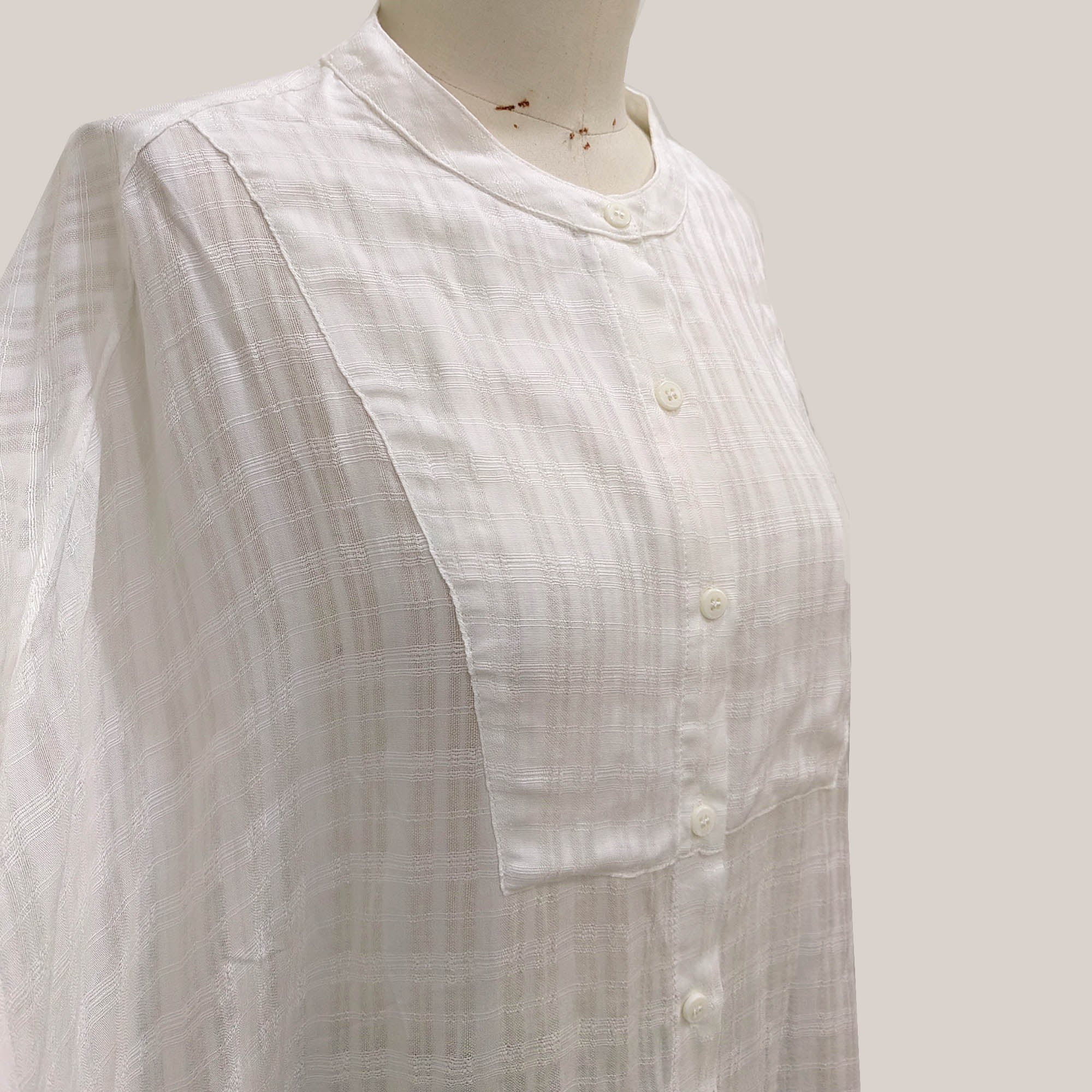 Light weight white blouse checked weave rayon shirt white shirt loose fit