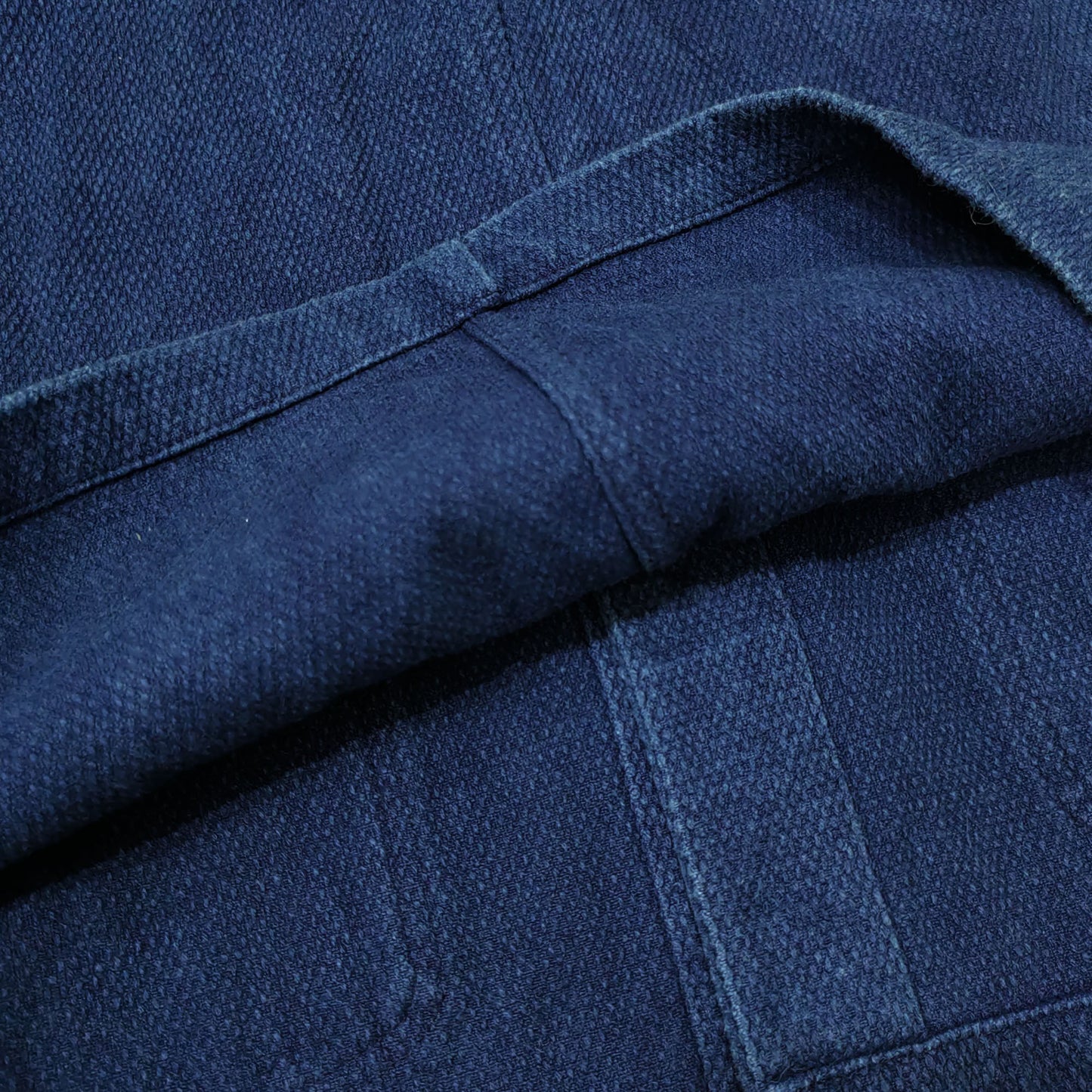 Retro French work jacket Indigo dyed sashiko cotton fabric retro jacket