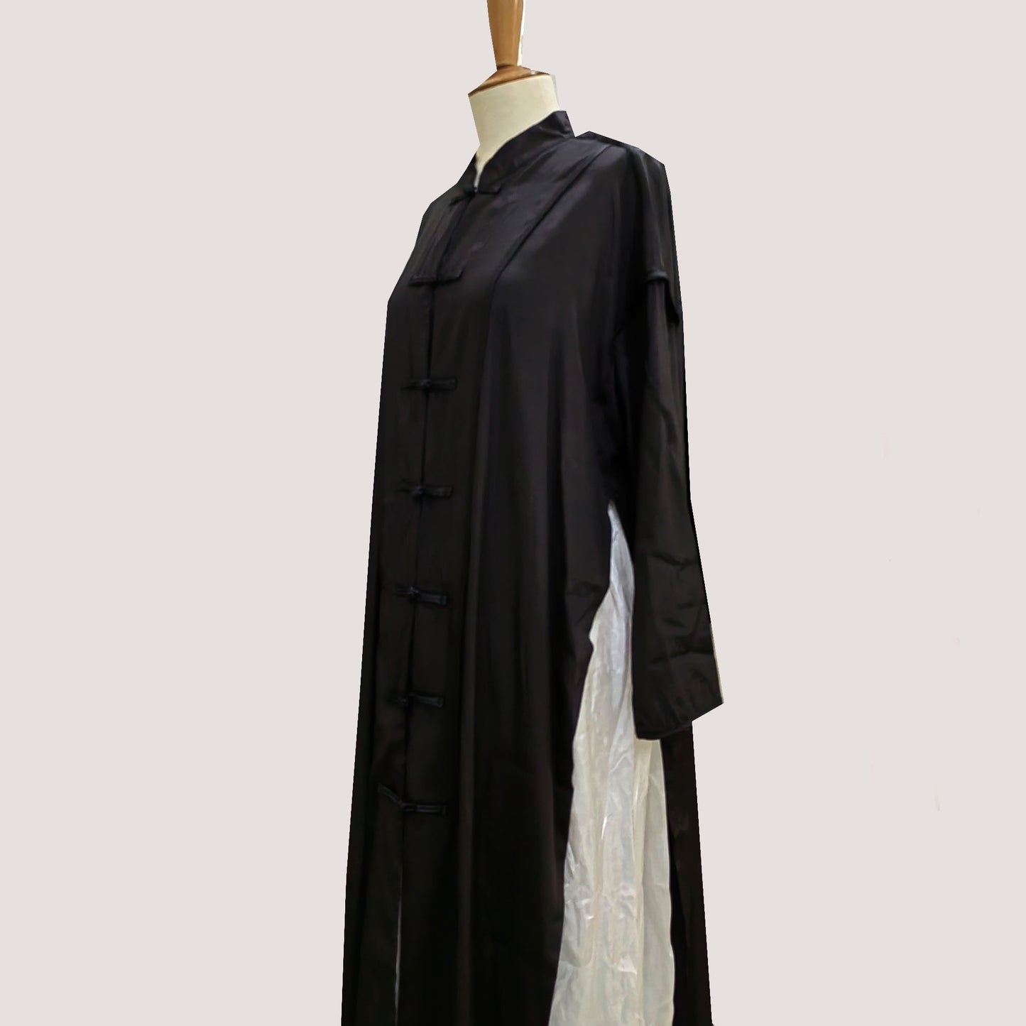 Black Tencel Cheongsam style long slits loose fit qipao high openning cheongsam style top