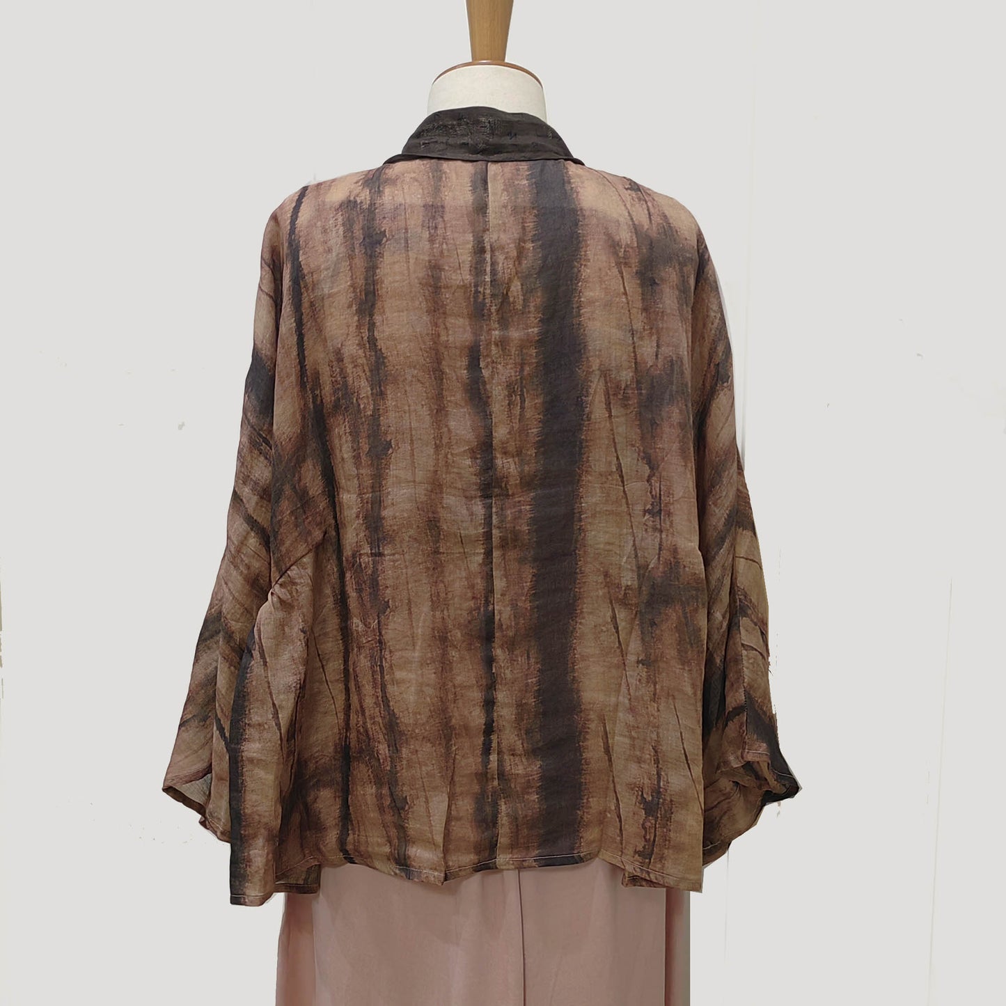 Ramie loose fit cardigan with skirt tie dye motif brown ramie set