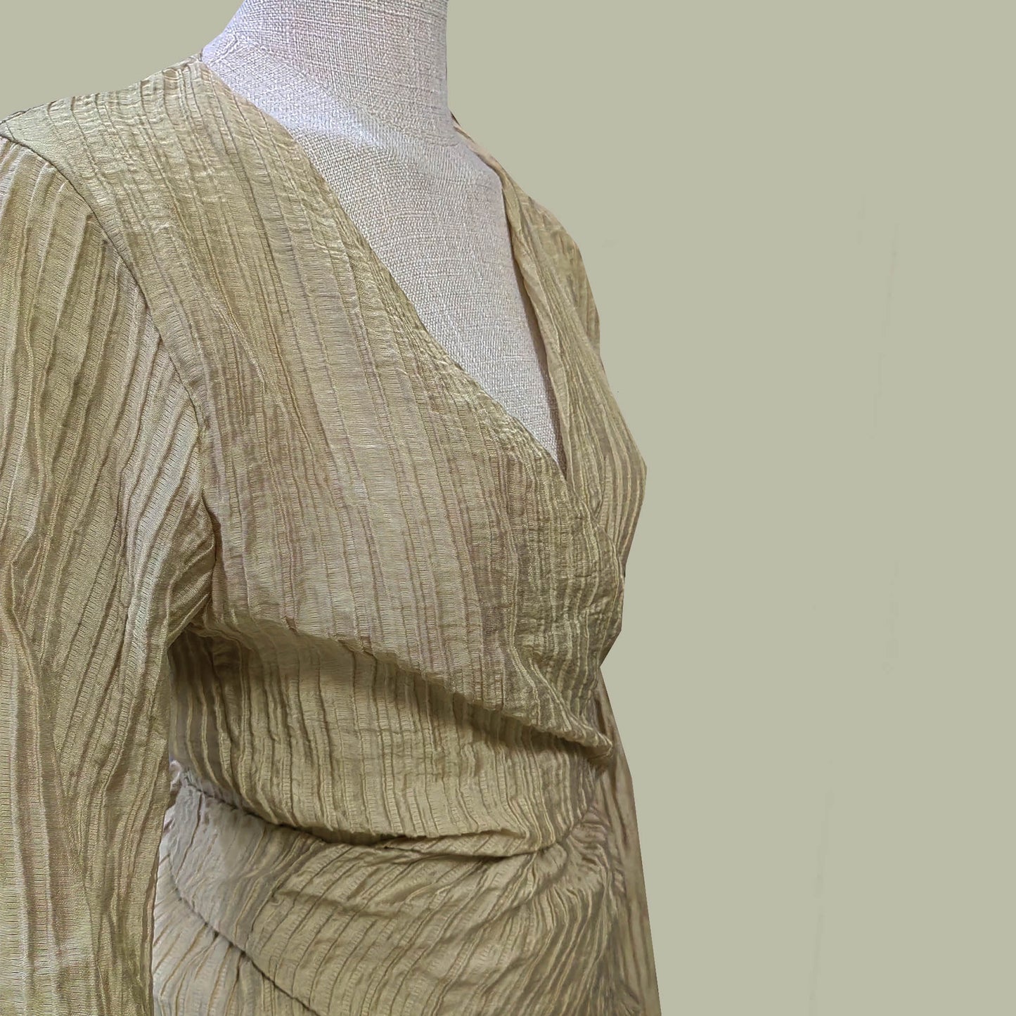 Creased tencel fabric set cross front top with skirt champagne color