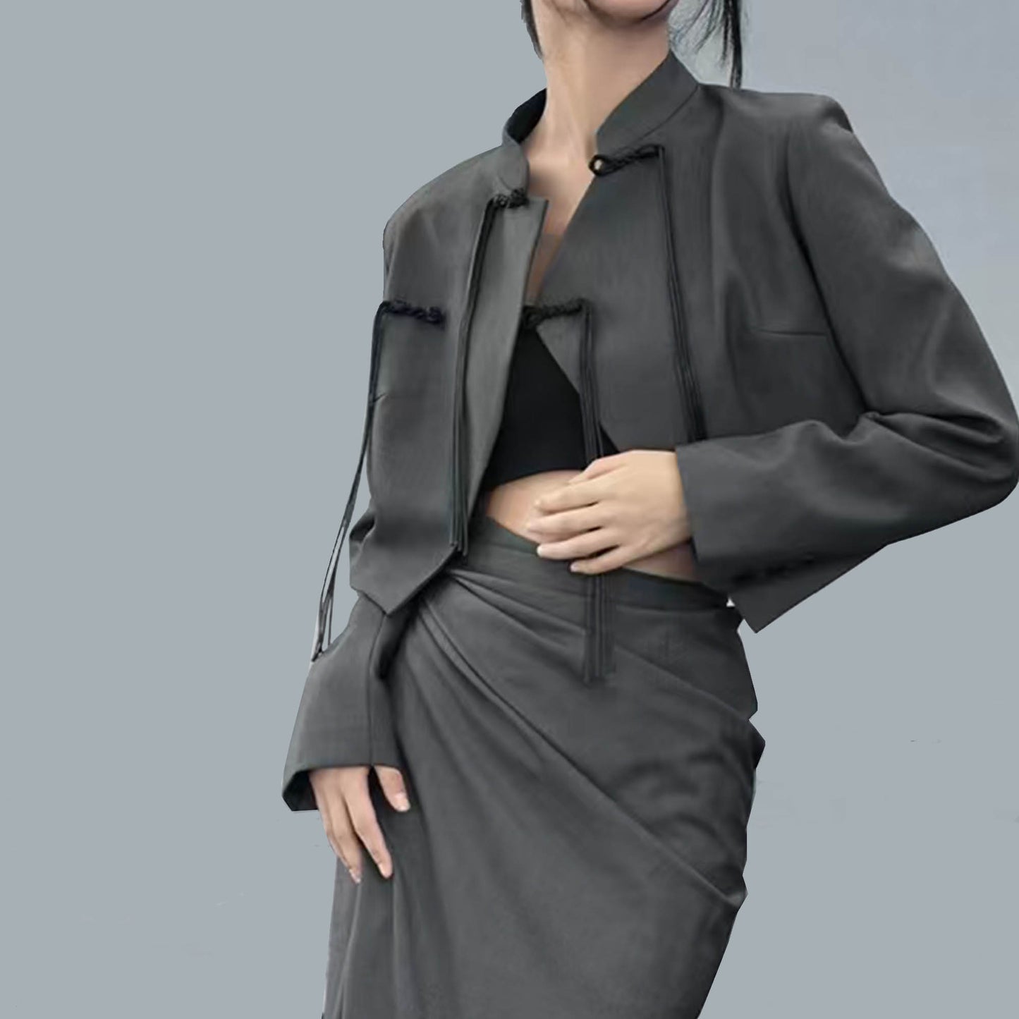 Crop top with Chinese frog toggles Modern Chinese style crop top jacket