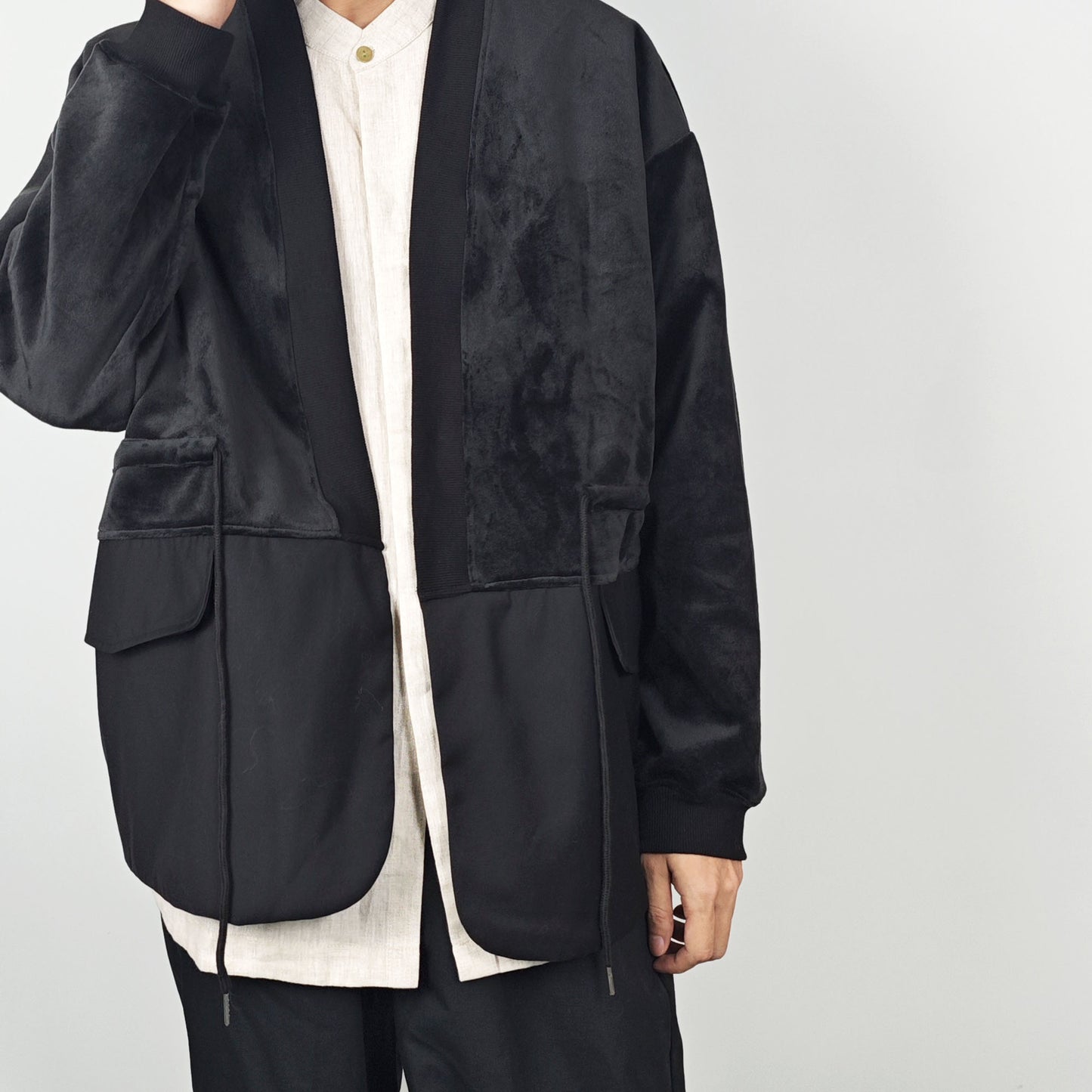 Unisex Kimono style jacket sweater mix with suit combine design top