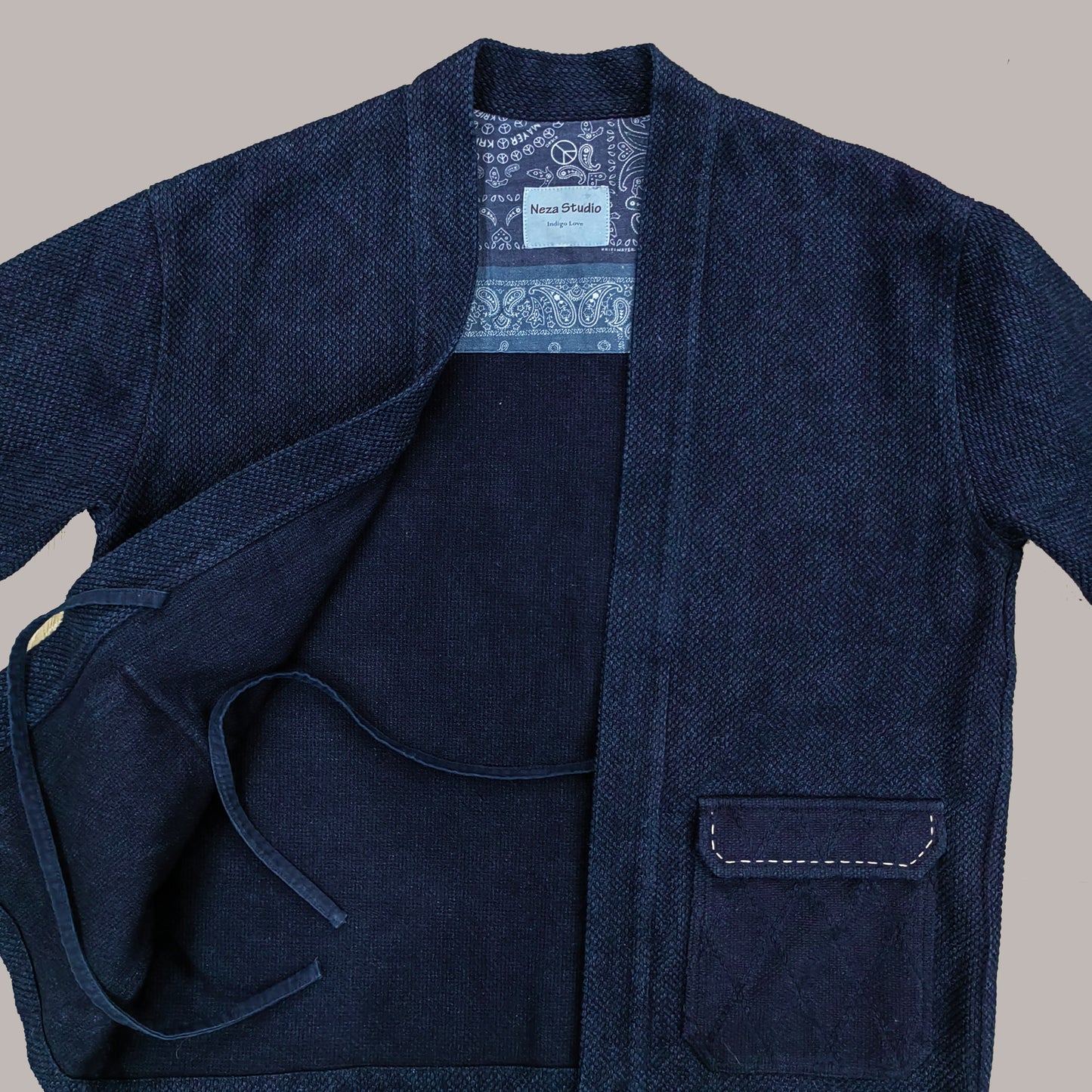 Kimono jacket Heavy sashiko cotton kimono plant dyed indigo color with sashiko embroidery details