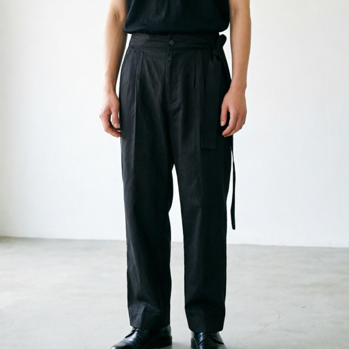 Cotton pants with long belt relax fit trousers unisex pants