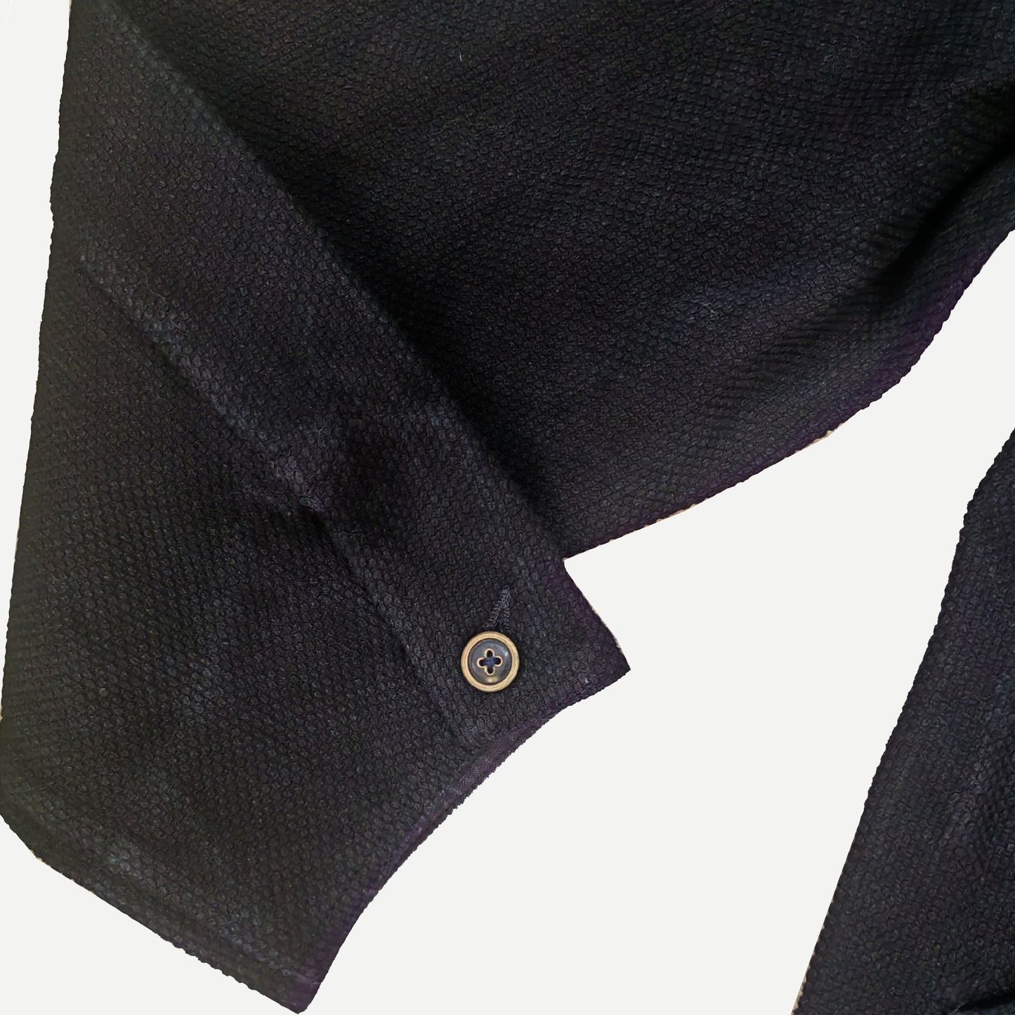 Sashiko cotton retro jacket Black blue cotton sashiko retro style large flap collar jacket