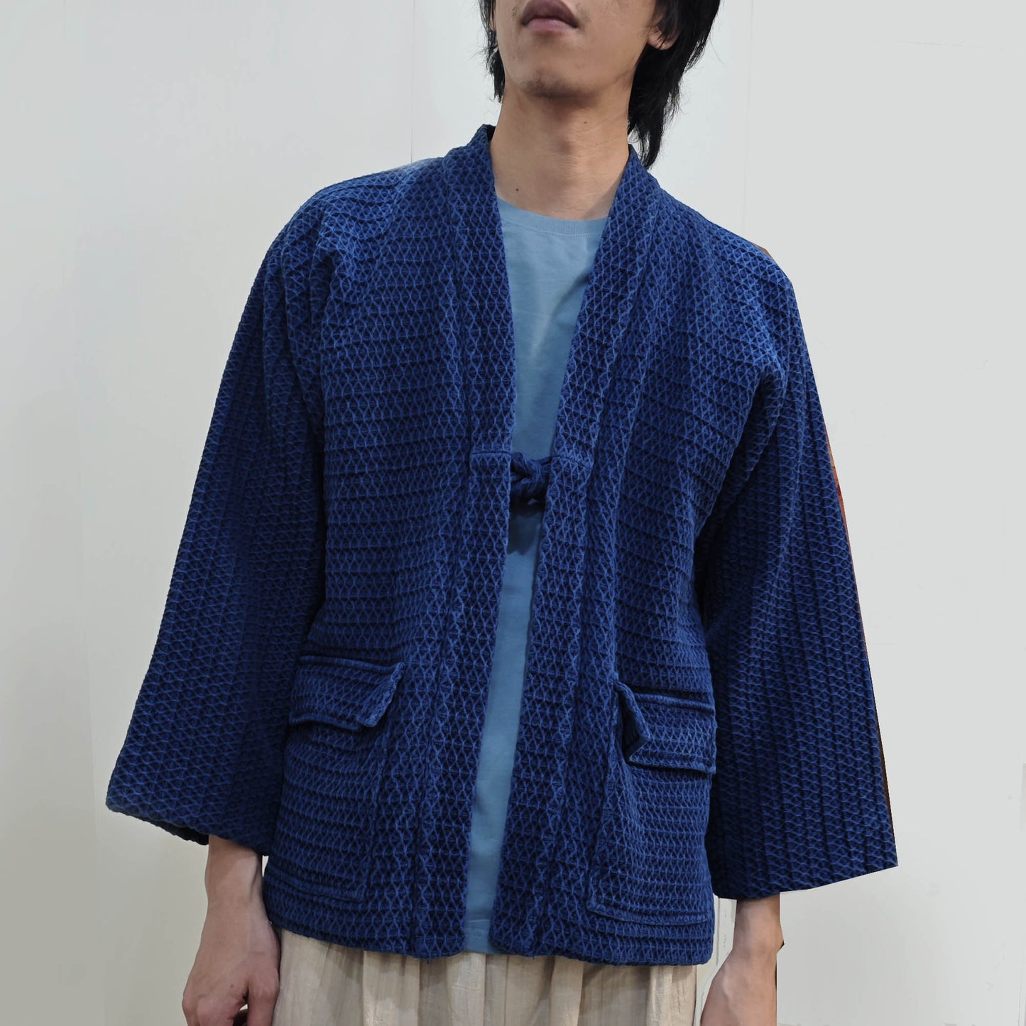 Natural Indigo woad dyeing kimono 3D texture heavy cotton kimono jacket