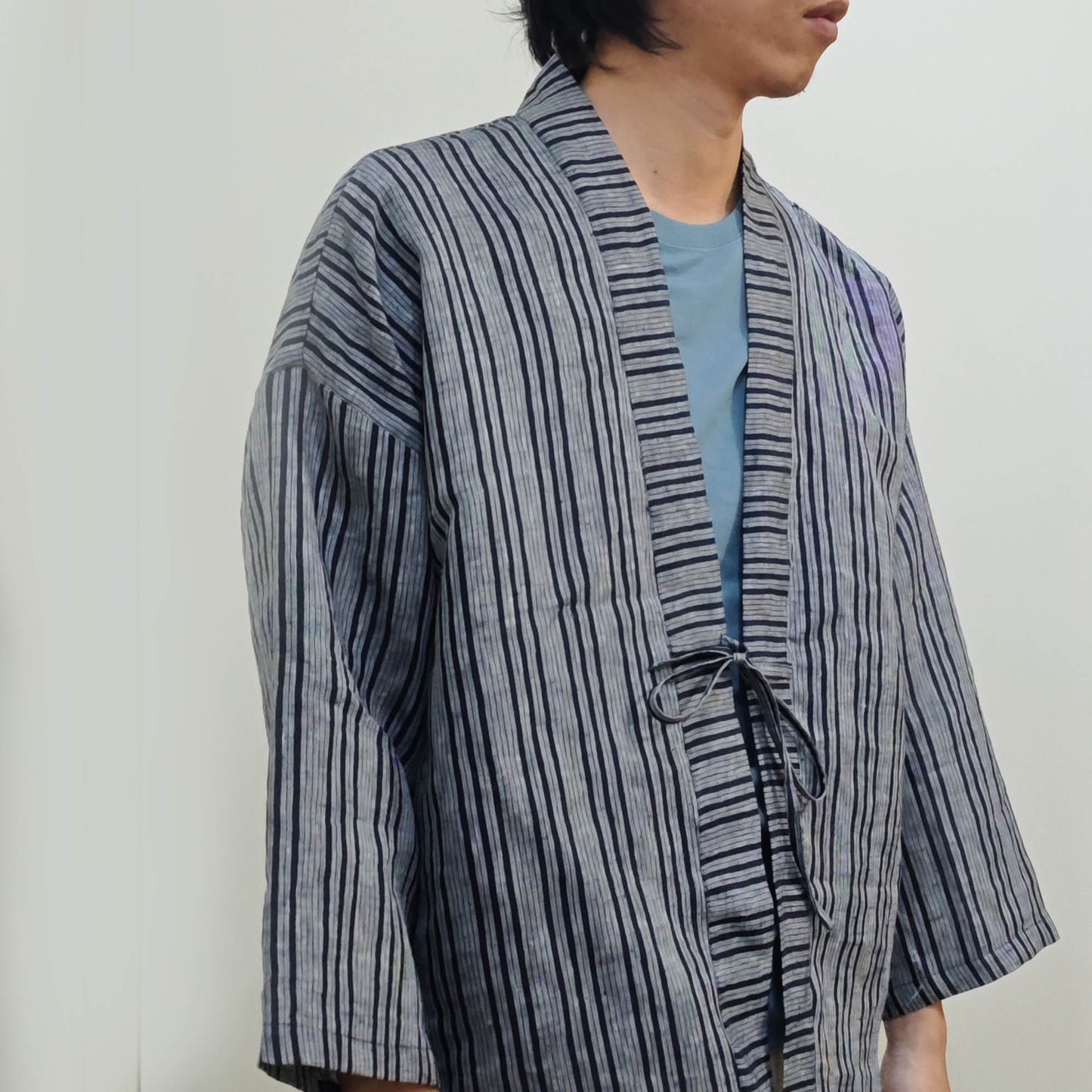 Linen kimono style summer top Yarn dyed striped linen light weight Haori top