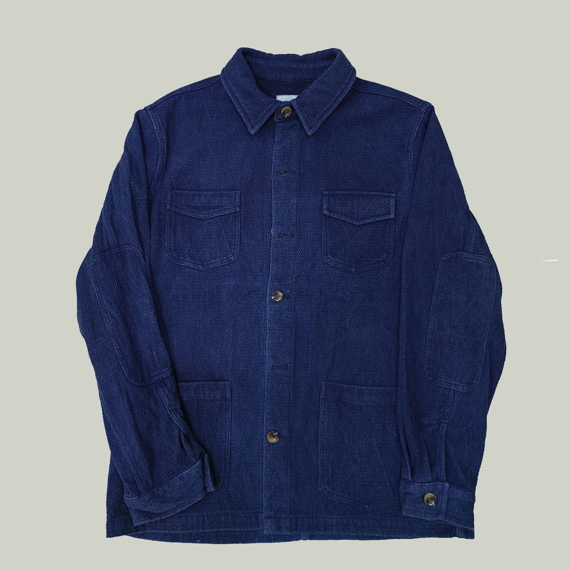 Retro French work jacket Indigo dyed sashiko cotton fabric retro jacket
