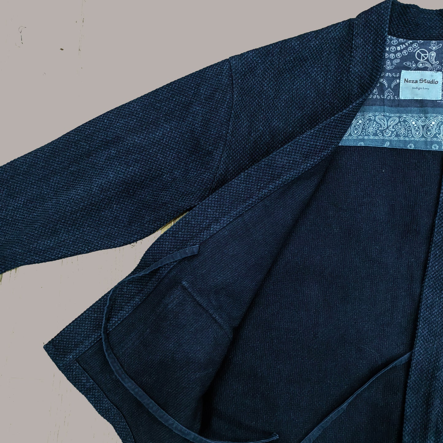 Kimono jacket Heavy sashiko cotton kimono plant dyed indigo color with sashiko embroidery details