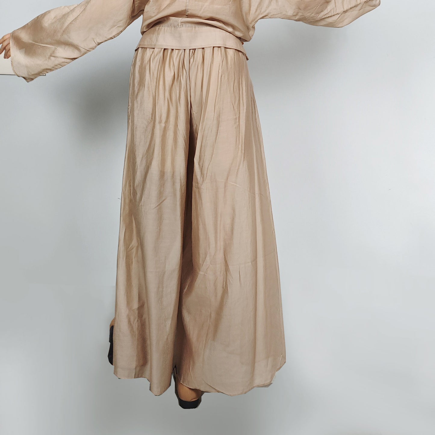 Tencel Set large squared collar blouse with wide leg pants loose fit culottes