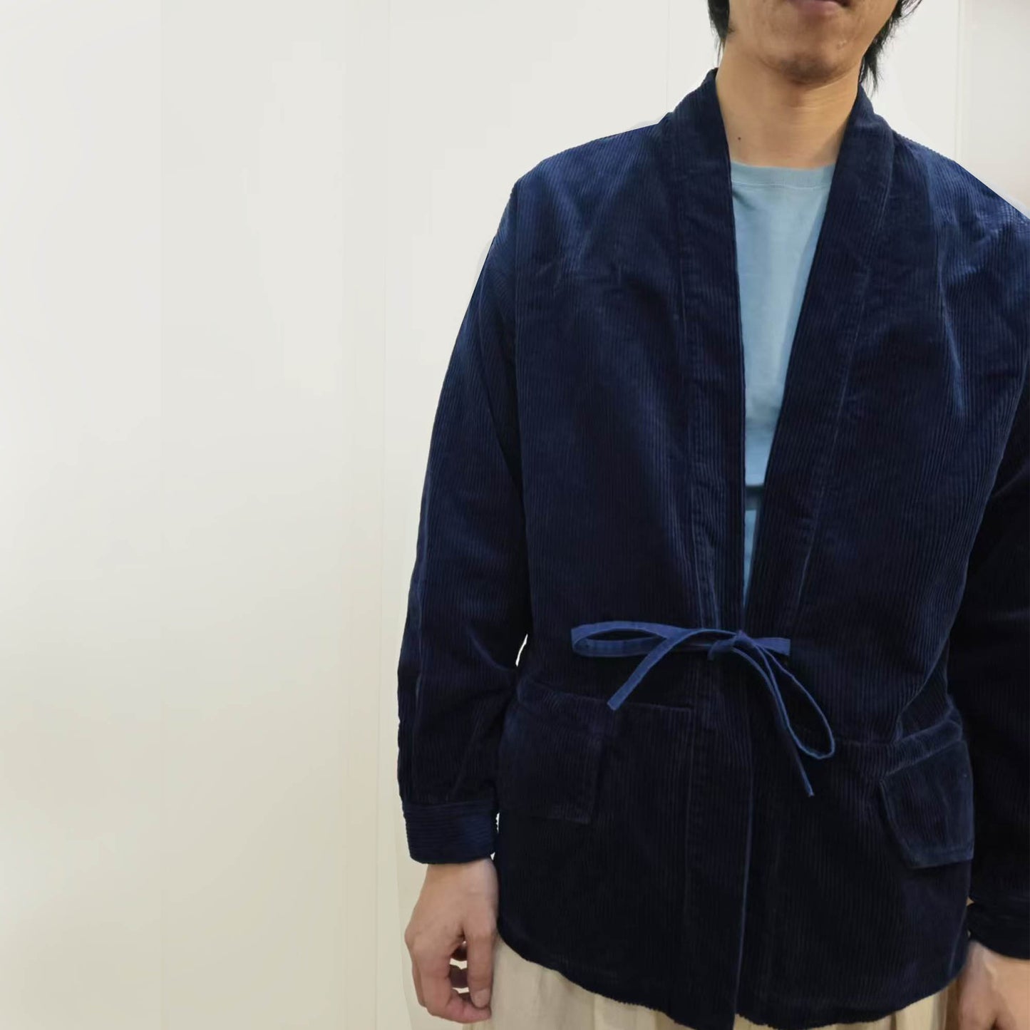 Natural Indigo dyed Kimono shirt cotton corduroy kimono shirt woad dyed corduroy kimono