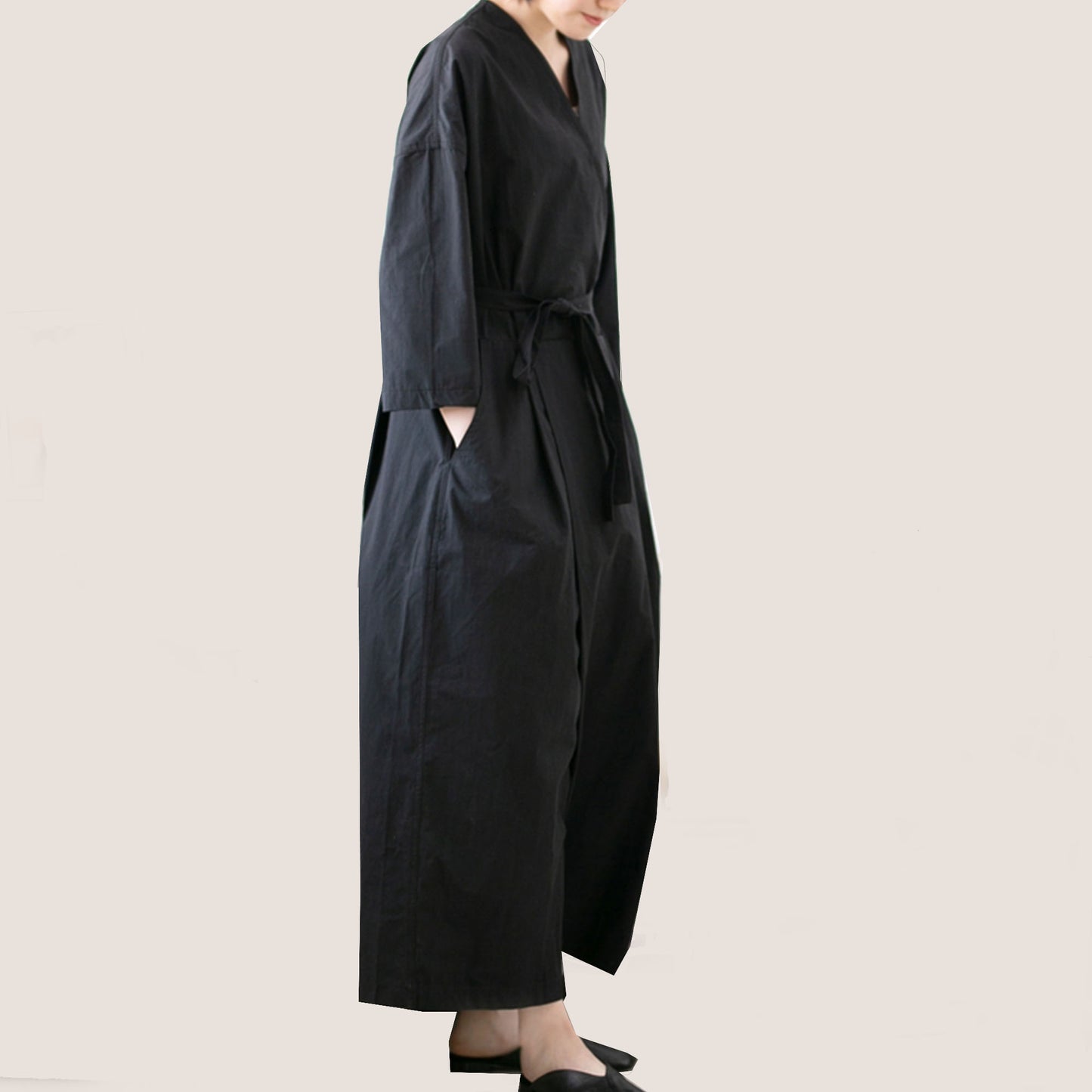 Cotton Jumpsuit Loose fit cotton jumpsuit V neck collar jumpsuit with belt