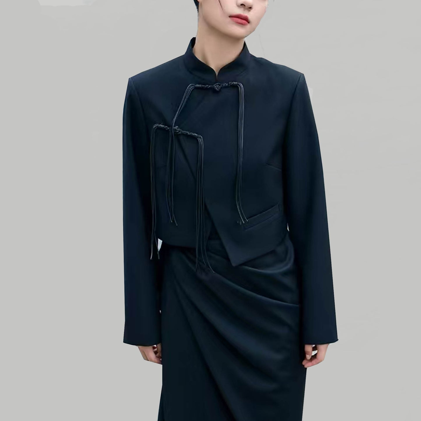 Crop top with Chinese frog toggles Modern Chinese style crop top jacket