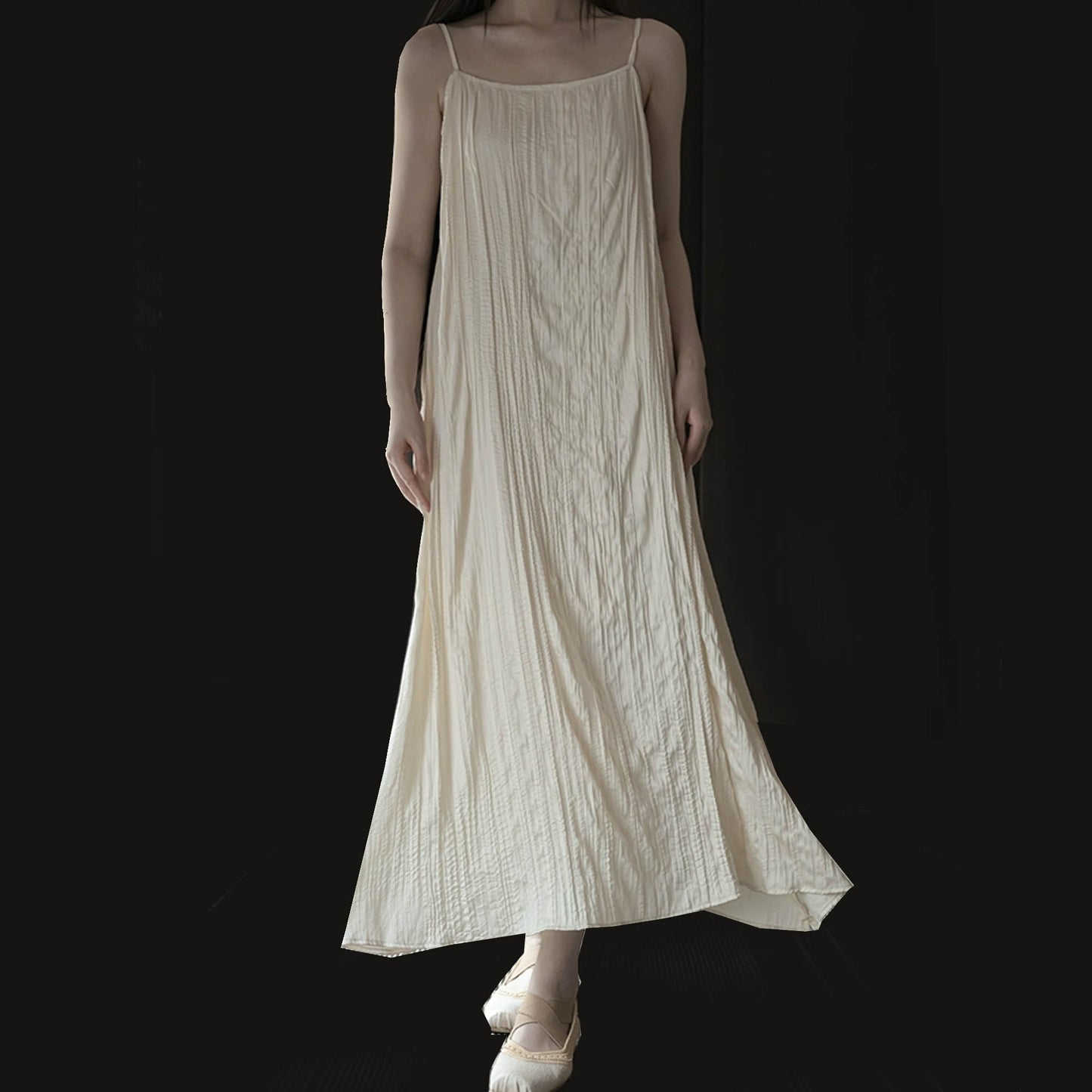 Sheer lace top with slip dress set lace fabric with stand collar and frog toggles closure at collar