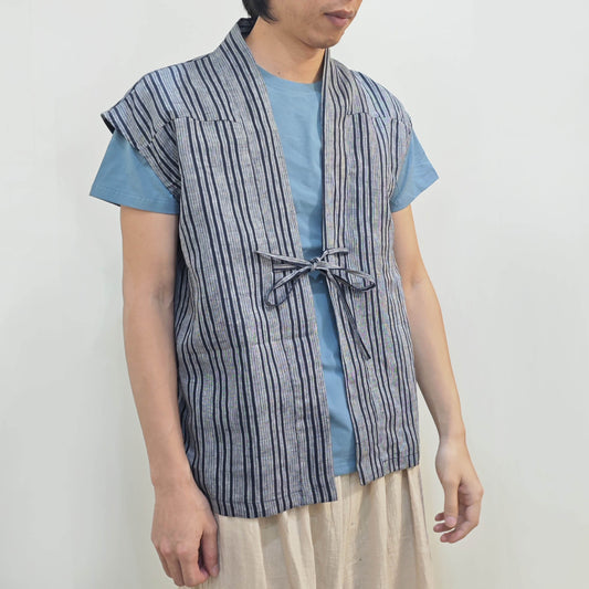 Linen kimono style summer vest Yarn dyed striped linen light weight Haori vest