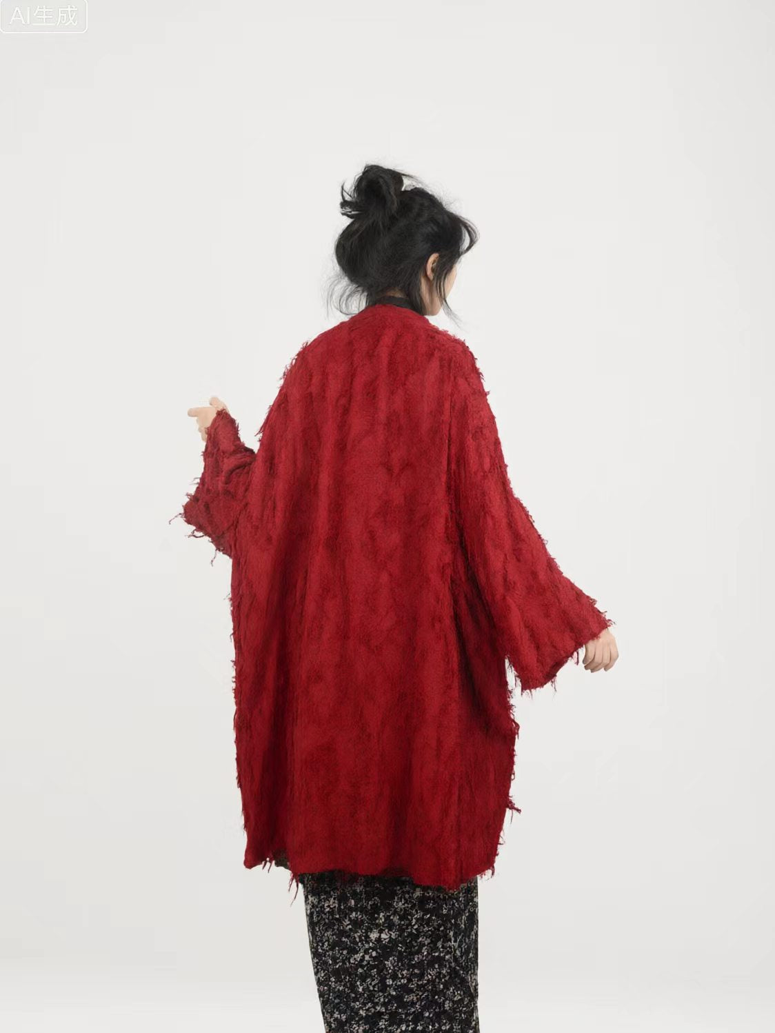Red kimono jacket loose fit linen cotton long jacket
