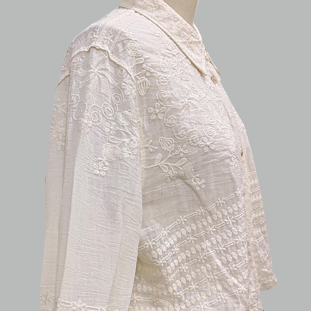 Cotton Lace shirt ecru color soft cotton voile shirt retro style lace shirt embroidery shirt
