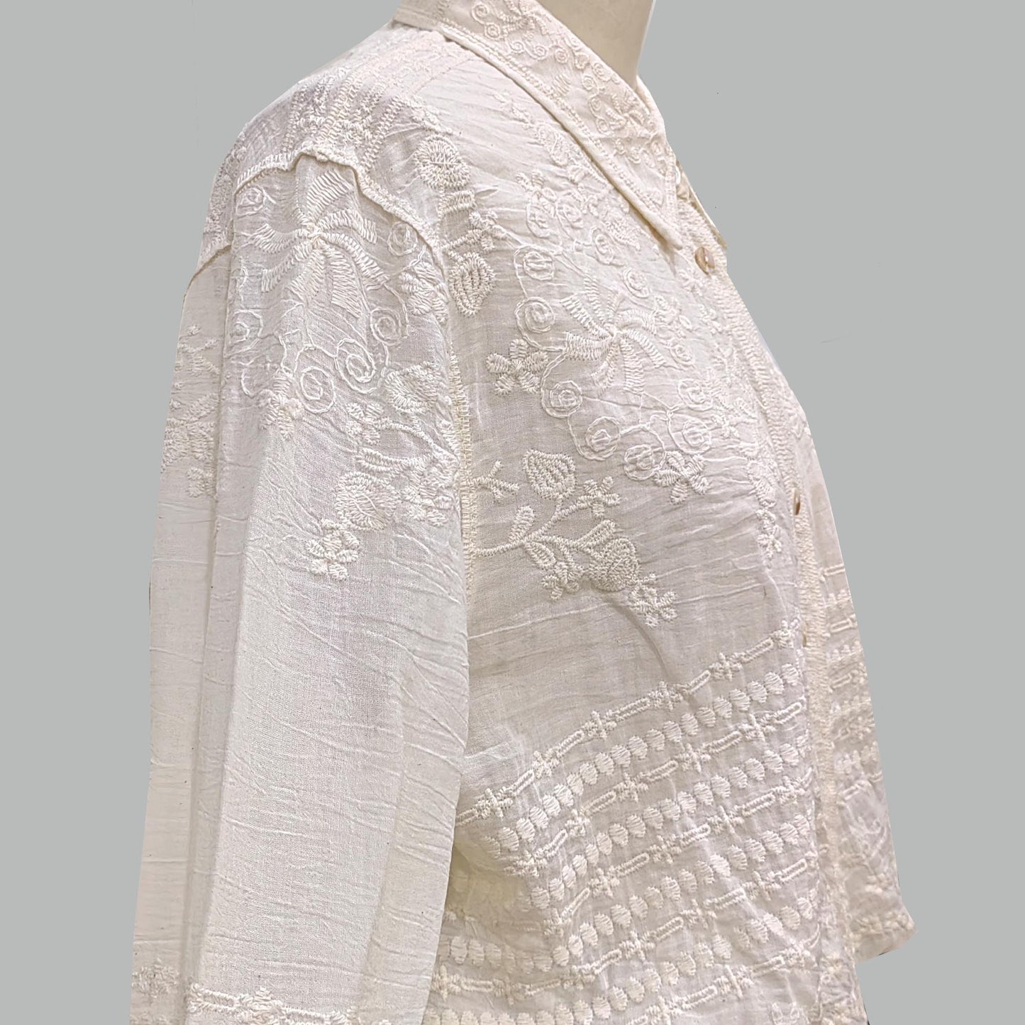 Cotton Lace shirt ecru color soft cotton voile shirt retro style lace shirt embroidery shirt