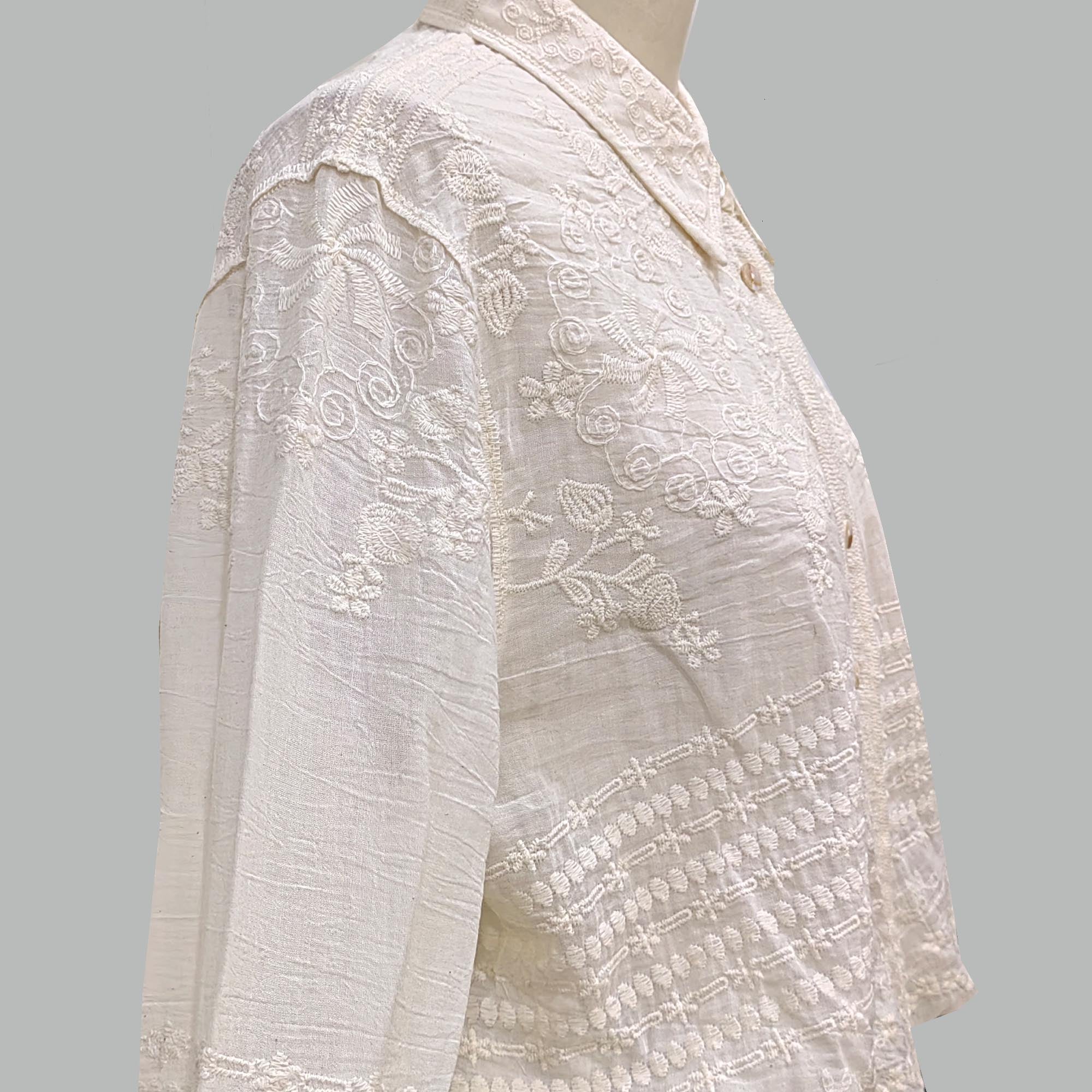 Cotton Lace shirt ecru color soft cotton voile shirt retro style lace shirt embroidery shirt