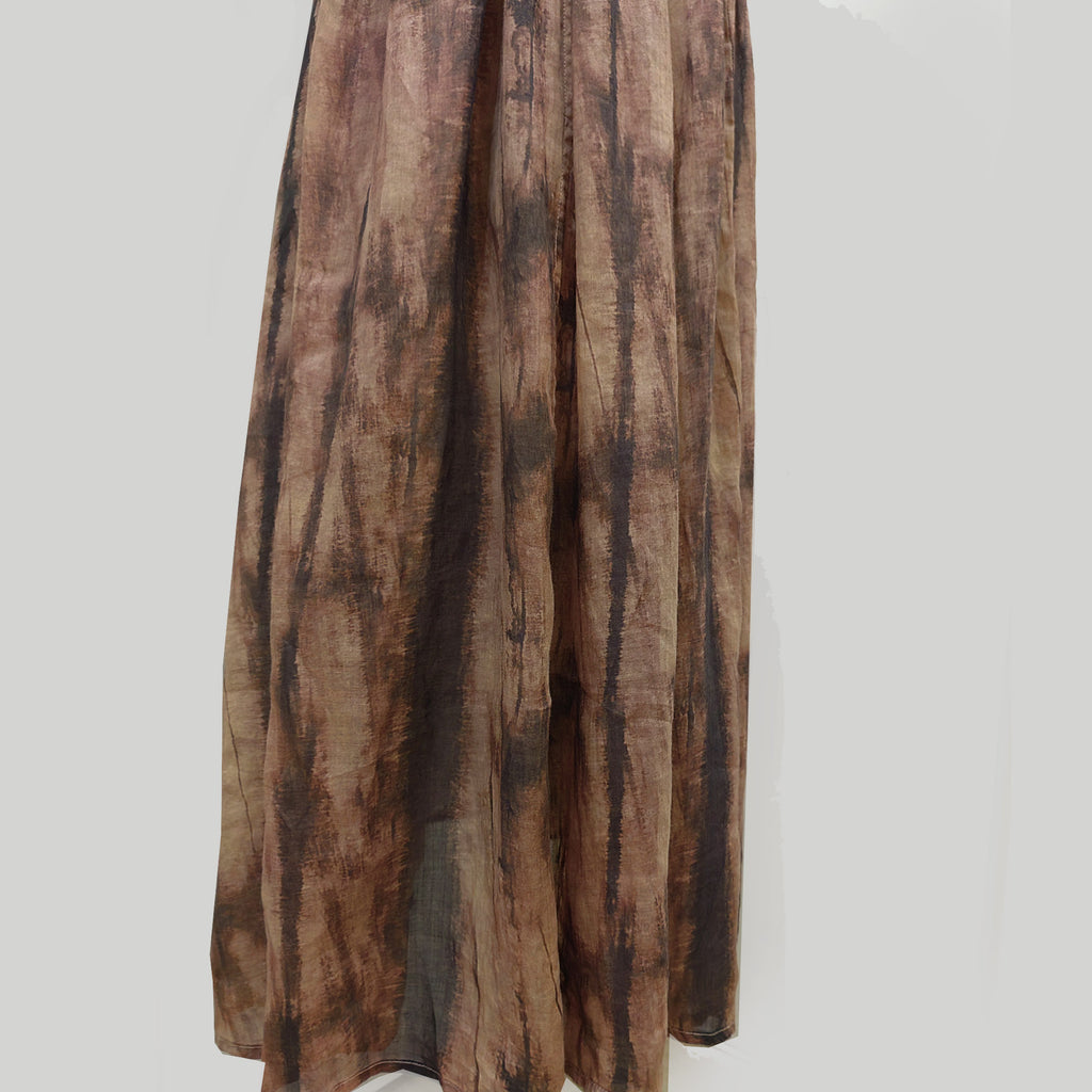 Ramie loose fit cardigan with skirt tie dye motif brown ramie set