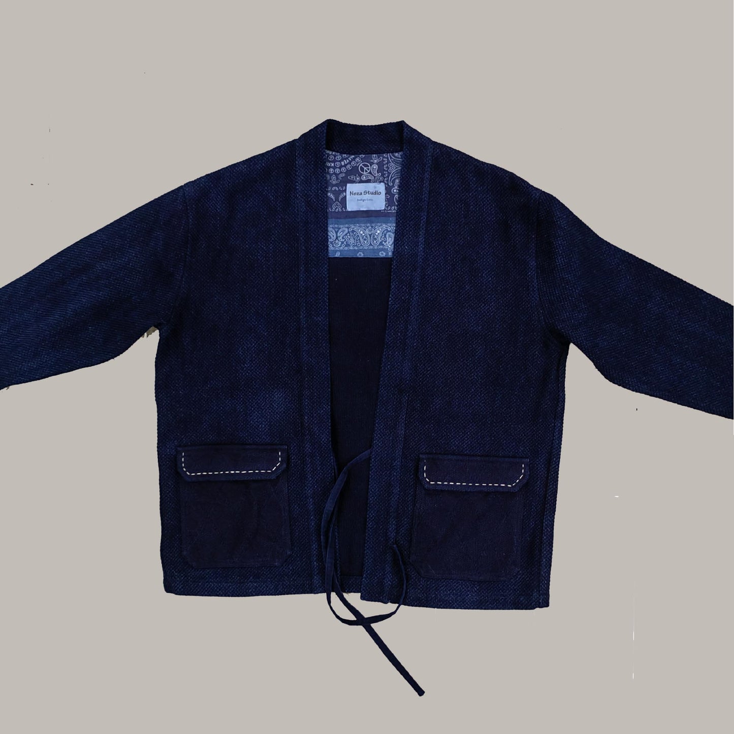 Kimono jacket Heavy sashiko cotton kimono plant dyed indigo color with sashiko embroidery details