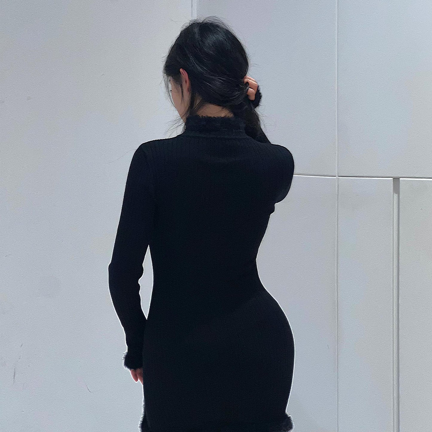 Jersey snug fit dress black jersey stretchy dress with frog toggles winter long sleeves qipao style dress