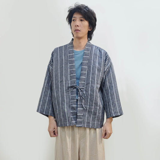 Linen kimono style summer top Yarn dyed striped linen light weight Haori top
