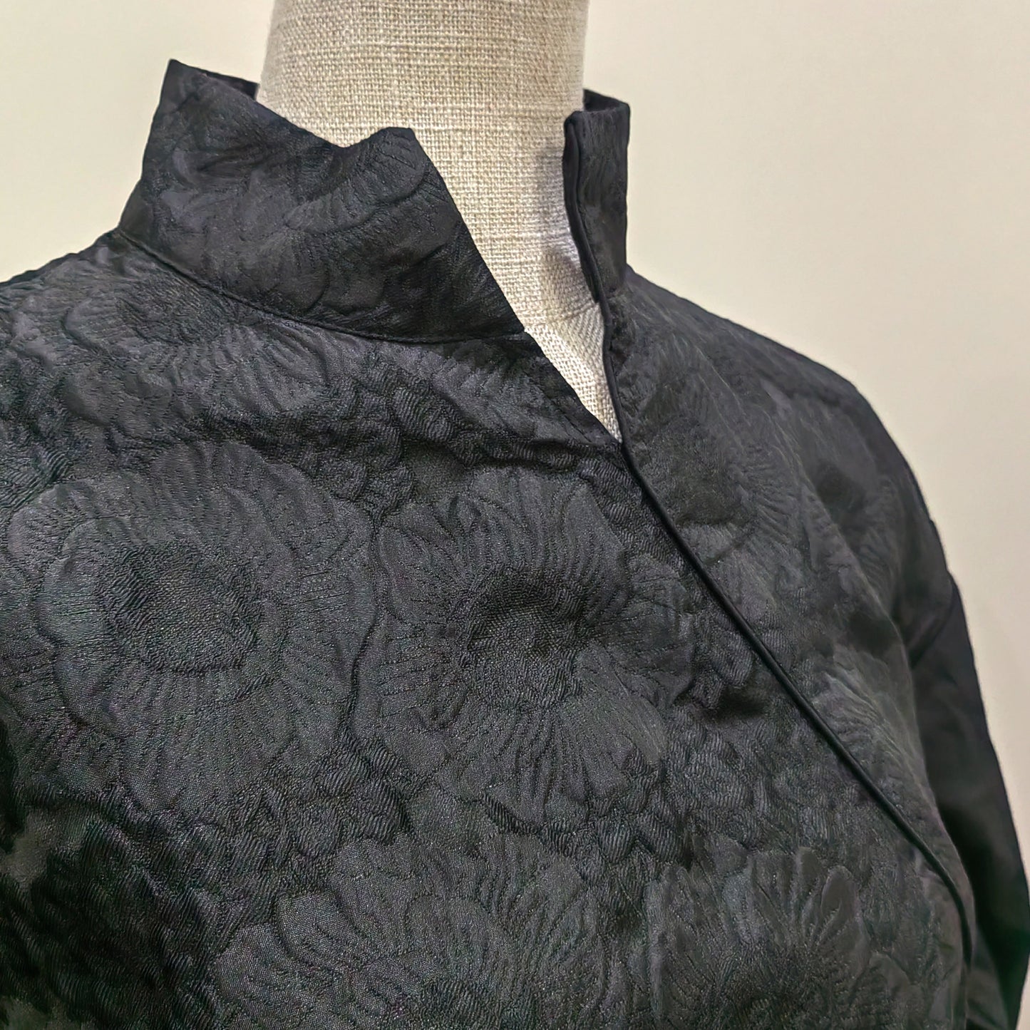 Sample SALES Black dress mixed fabric stand collar fitted black dress jacquard fabric