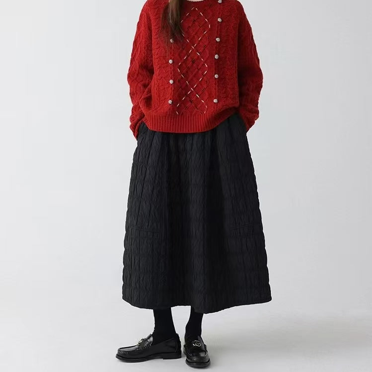Light weight padded skirt winter midi skirt