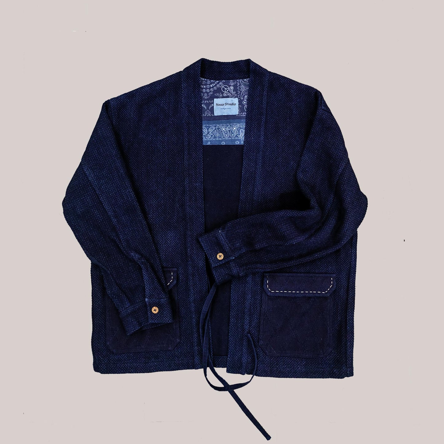 Kimono jacket Heavy sashiko cotton kimono plant dyed indigo color with sashiko embroidery details