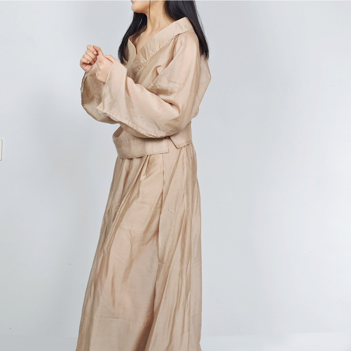 Tencel Set large squared collar blouse with wide leg pants loose fit culottes