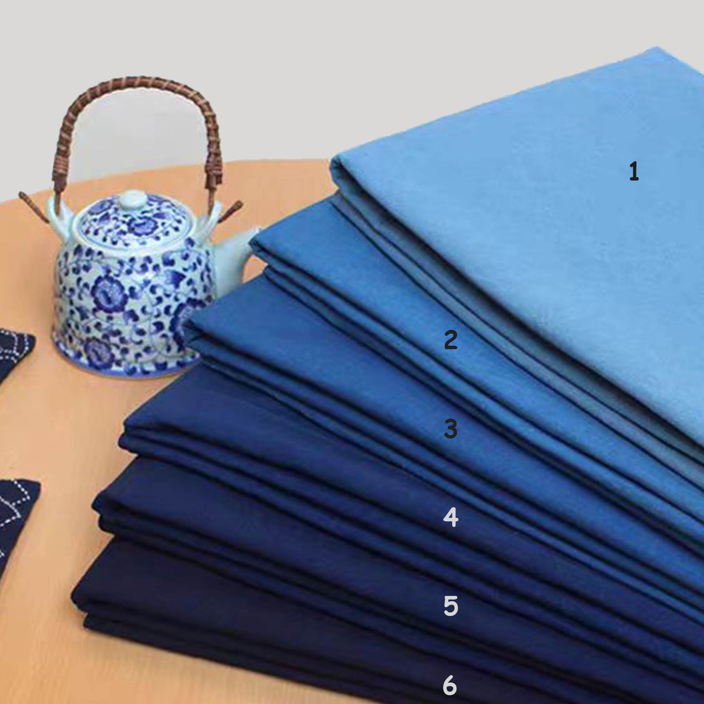 Plant dyed indigo fabric woad dyeing cotton fabric different blue tone wide width cotton poplin fabric