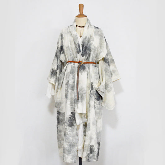 Kimono, Linen Modified Hanfu, Neza Studio Black Tie Dye Prints Front Open Cape Japanese Woman Haori Hanfu Jacket Kimono Top Kimono Dress