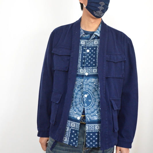 Neza Studio Multi pocket sashiko kimono jacket Indigo blue sashiko jacket loose fit kimono