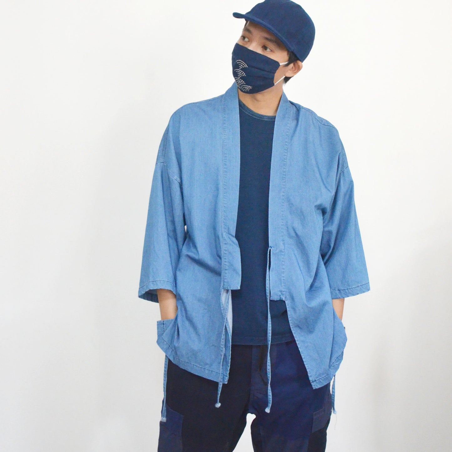Kimono /Summer  kimono jacket / Japanese clothing Japanese Noragi Top Unisex Japanese Light Blue Tencel Kimono Top Kimono  Men Neza Studio
