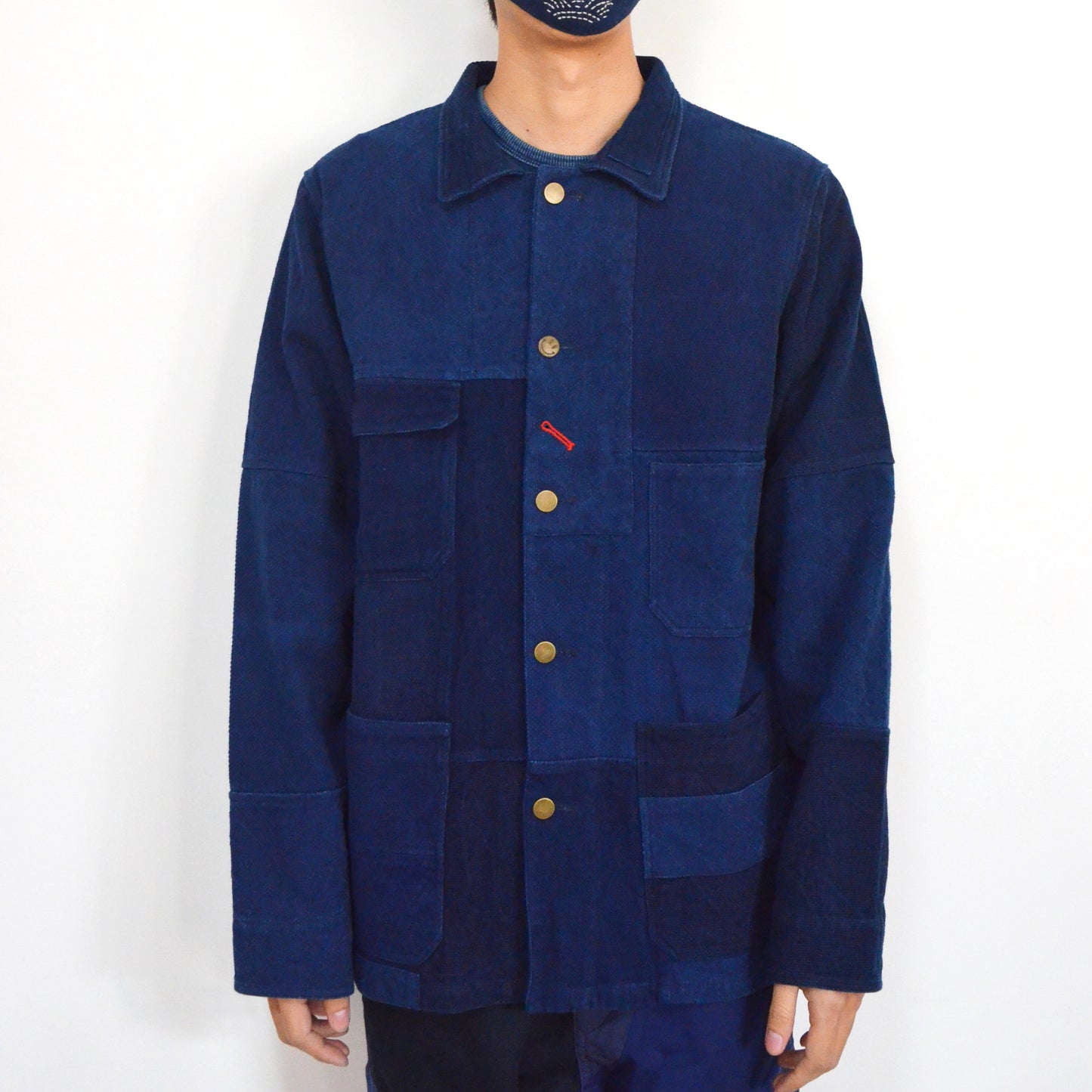 Indigo Blue Patchwork Retro French Jacket Plant Dye Kendo fabric Japanese Sashiko Fabric Blue dye Work jacket Neza Studio Custom Made coat