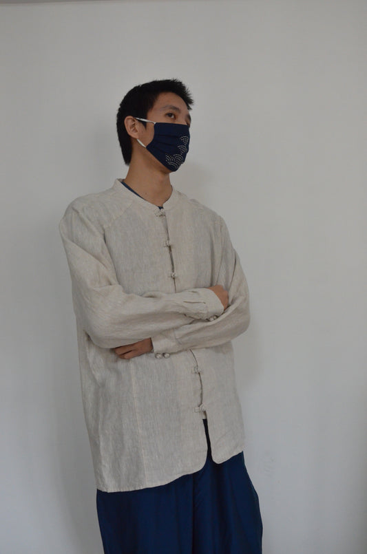 Linen shirt Chinese style linen shirt with frog toggles Dew retting fabric