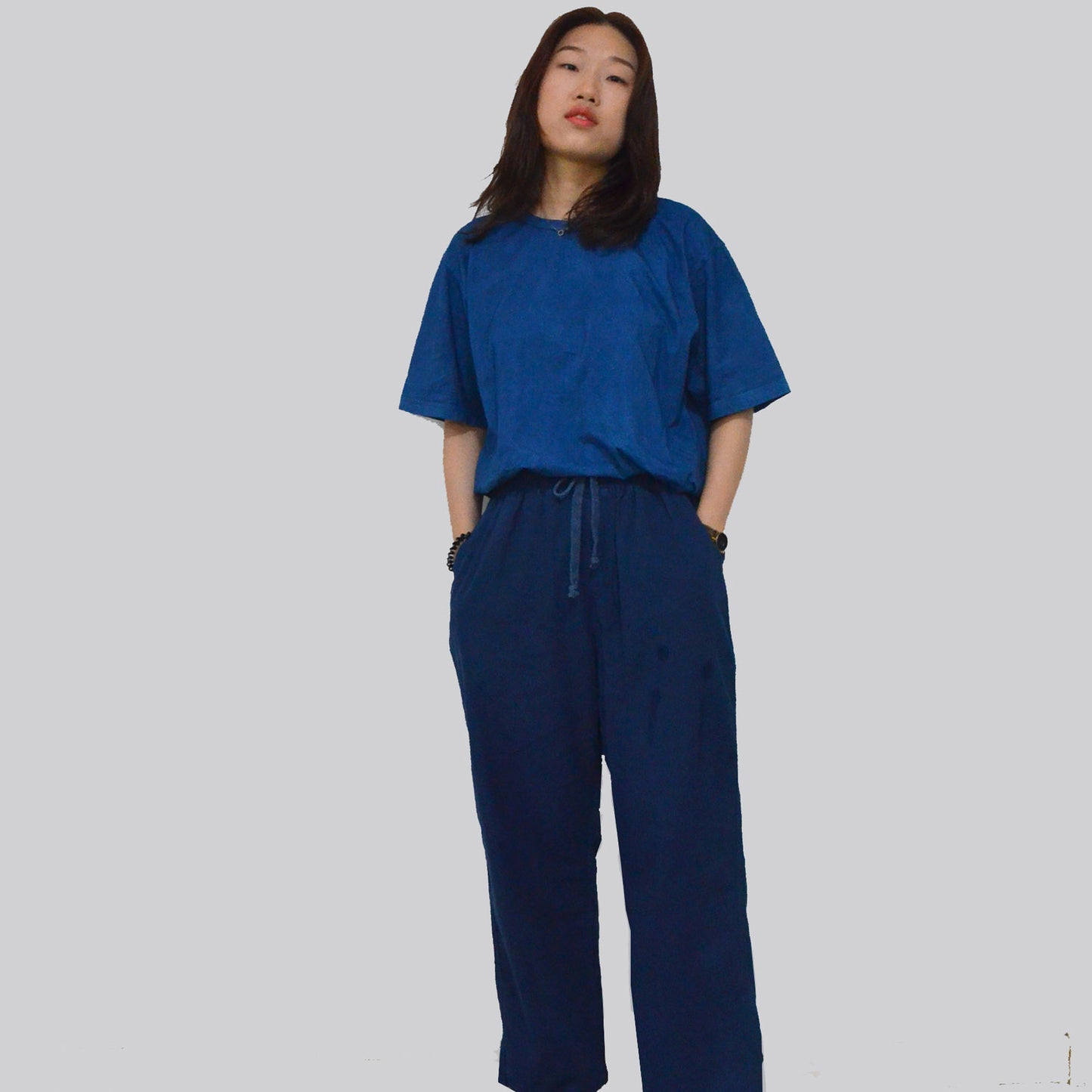 Indigo blue Pants dye trousers natural plant dye cotton pants Unisex Pants with Elastic Band waist Summer Pants