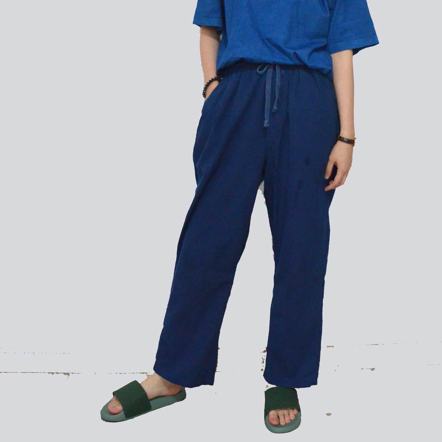 Indigo blue Pants dye trousers natural plant dye cotton pants Unisex Pants with Elastic Band waist Summer Pants