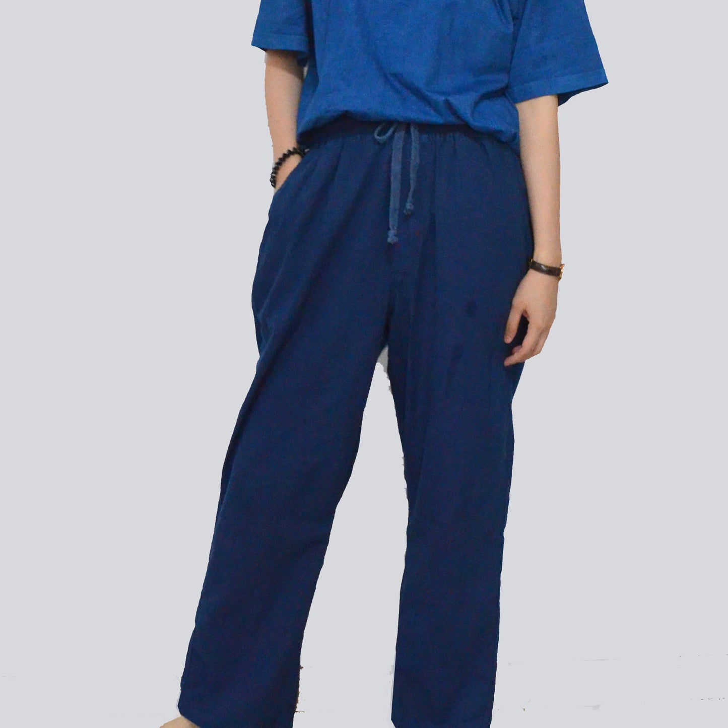 Indigo blue Pants dye trousers natural plant dye cotton pants Unisex Pants with Elastic Band waist Summer Pants