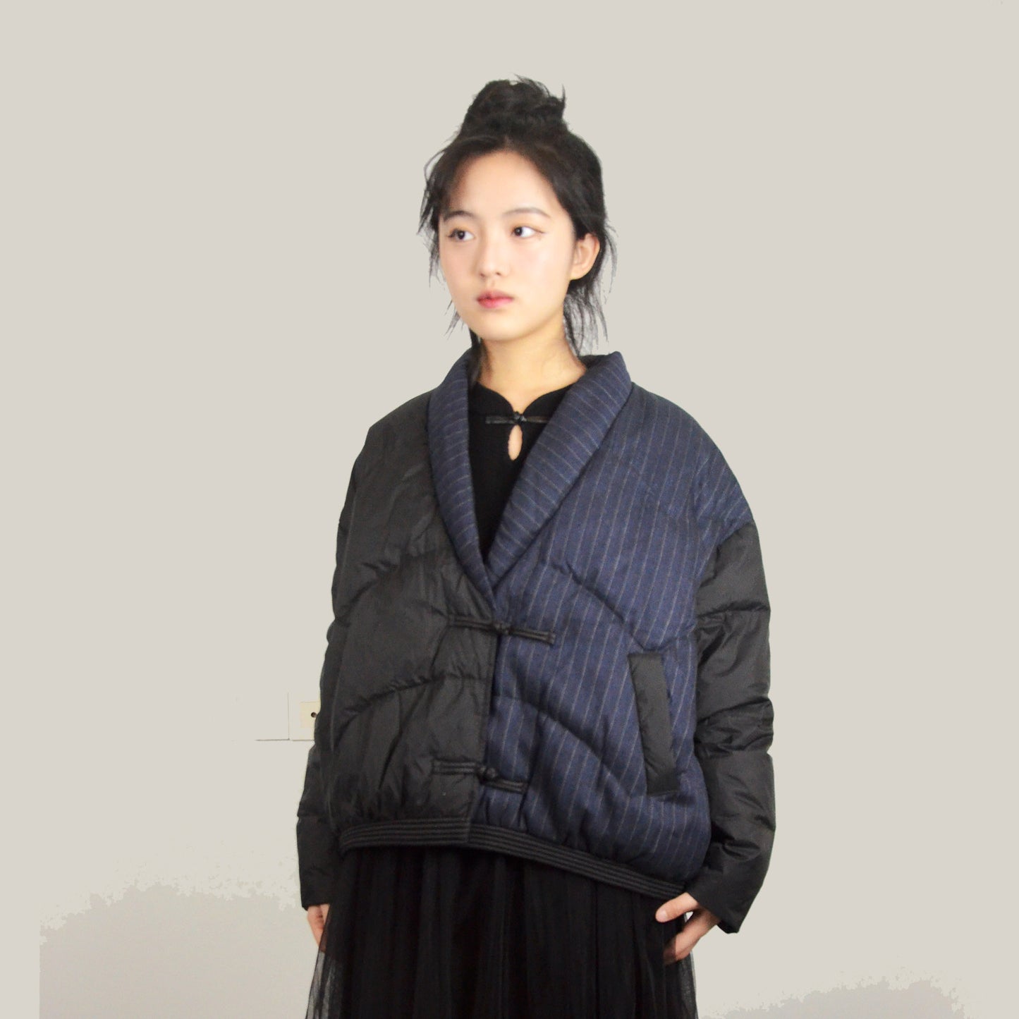 Down jacket with Chinese frog toggles light weight winter jacket for women