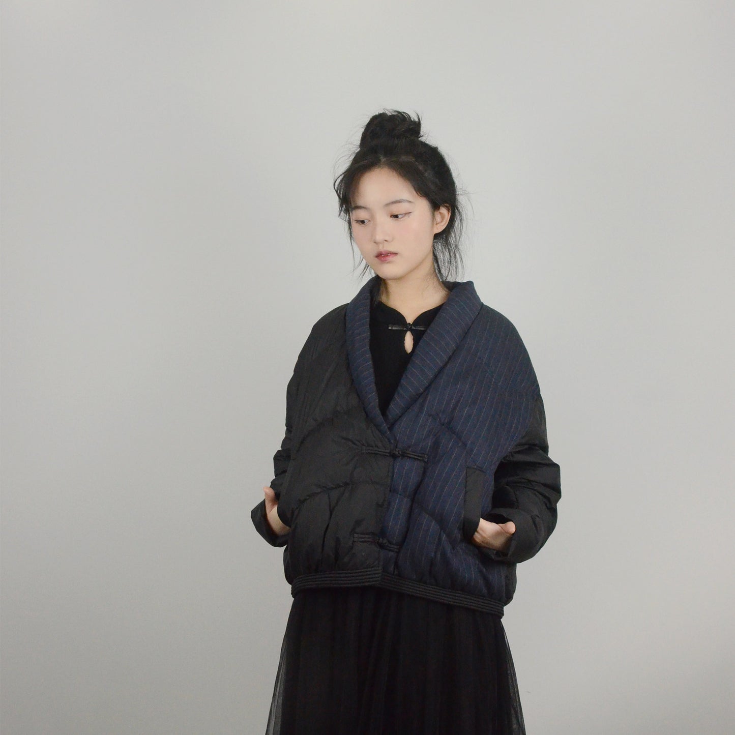 Down jacket with Chinese frog toggles light weight winter jacket for women