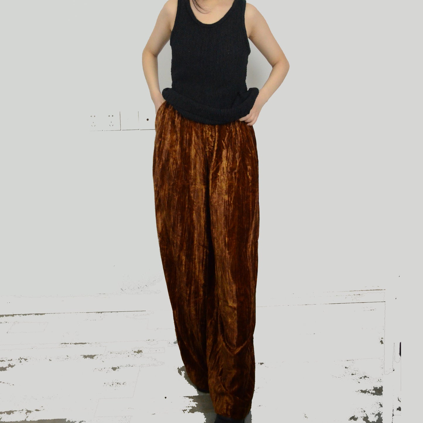 Velvet wide leg pants brownz velvet culottes extra long wide leg pants fix waist band brownz velvet pants