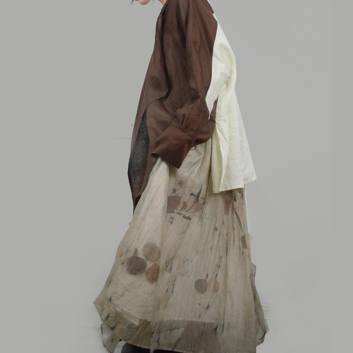 Brown linen top color block loose fit women's linen blouse with wide ruffles linen top linen shirt linen blouse loose fit top