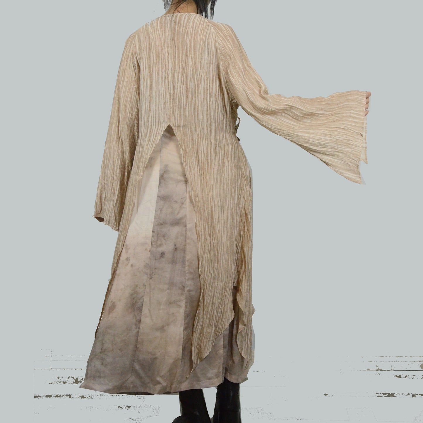 Pleated fabric texture outer cardigan flare cardigan flowing outer piece top layer styling cardigan hanfu layering shirt