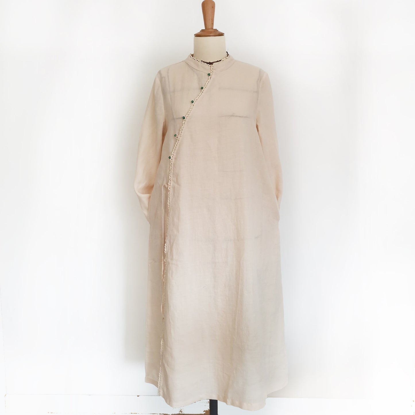 Cheongsam Long Shirt Linen Hanfu Qipao Shirtdress Chinese Hanfu Modified Hanfu Ramie Dress Shirt Neza Studio Slopping Laple Linen Dress wrap Top